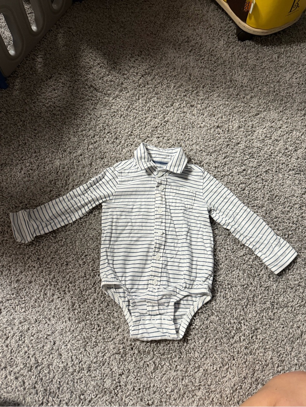 Carter's White Long-Sleeve Striped Baby Bodysuit with Navy Stripes
